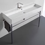 Scarabeo 8031/R-120A-CON Large Rectangular Ceramic Console Sink and Polished Chrome Stand
